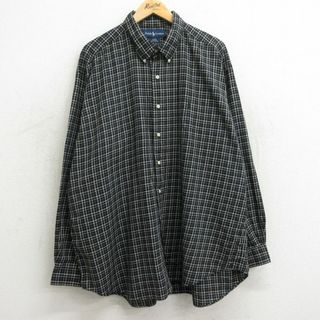 ラルフローレン(Ralph Lauren)のXL★古着 ラルフローレン Ralph Lauren 長袖 ブランド シャツ メンズ90年代 90s ワンポイントロゴ BLAKE 大きいサイズ ロング丈 コットン ボタンダウン 黒他 ブラック チェック 【spe】 24jun05 中古 メンズ トップス(シャツ)