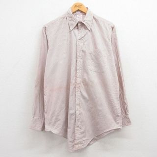 XL★古着 ブルックスブラザーズ BROOKS BROTHERS 長袖 ブランド シャツ メンズ90年代 90s 大きいサイズ ロング丈 コットン ボタンダウン USA製 エンジ他 ストライプ 24jun05 中古 メンズ トップス(シャツ)