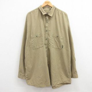 パタゴニア(patagonia)のXL★古着 パタゴニア patagonia 長袖 ブランド シャツ メンズ00年代 00s 大きいサイズ ロング丈 オーガニックコットン ベージュ系他 カーキ チェック 【spe】 24jun05 中古 メンズ トップス(シャツ)