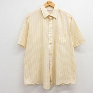 XL★古着 半袖 シャツ メンズ 90年代 90s USA製 薄黄他 イエロー ストライプ 24jun05 中古 トップス(シャツ)