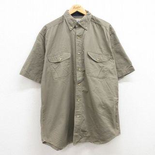 XL★古着 レッドヘッド 半袖 シャツ メンズ 90年代 90s ロング丈 コットン ボタンダウン 緑系 グリーン 24jun05 中古 トップス(シャツ)