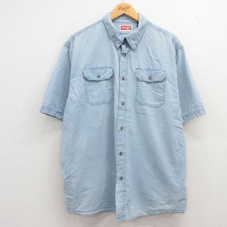 ラングラー(Wrangler)のXL★古着 ラングラー Wrangler 半袖 シャツ メンズ 大きいサイズ コットン 薄紺 ネイビー 24jun05 中古 トップス(シャツ)