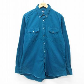 ラングラー(Wrangler)のXL★古着 ラングラー Wrangler 長袖 ウエスタン シャツ メンズ 90年代 90s ロング丈 USA製 青緑 24jun05 中古 トップス(シャツ)