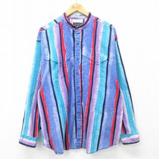 XL★古着 長袖 ウエスタン シャツ メンズ 90年代 90s ノーカラー 紫他 パープル 24jun05 中古 トップス(シャツ)