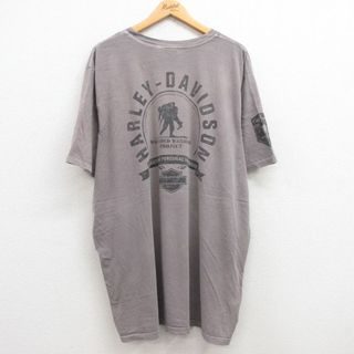 ハーレーダビッドソン(Harley Davidson)のXL★古着 ハーレーダビッドソン Harley Davidson 半袖 Tシャツ メンズ 兵隊 大きいサイズ ロング丈 クルーネック グレー 24jun05 中古(Tシャツ/カットソー(半袖/袖なし))