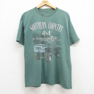 XL★古着 半袖 Tシャツ メンズ 車 クルーネック 緑 グリーン 24jun05 中古(Tシャツ/カットソー(半袖/袖なし))