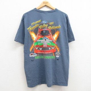 XL★古着 半袖 Tシャツ メンズ レーシングカー フォード Ford 大きいサイズ コットン クルーネック 薄紺 ネイビー 24jun05 中古(Tシャツ/カットソー(半袖/袖なし))