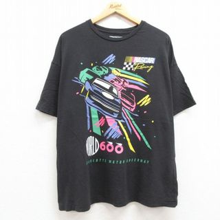 XL★古着 半袖 Tシャツ メンズ レーシングカー NASCAR 大きいサイズ コットン クルーネック 黒 ブラック 24jun05 中古(Tシャツ/カットソー(半袖/袖なし))