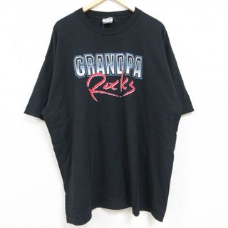 XL★古着 半袖 Tシャツ メンズ GRANDPA 大きいサイズ ロング丈 コットン クルーネック 黒 ブラック 24jun05 中古(Tシャツ/カットソー(半袖/袖なし))