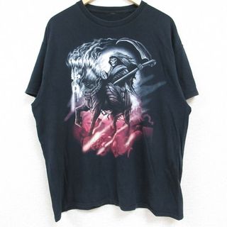 XL★古着 半袖 Tシャツ メンズ 死神 クルーネック 黒 ブラック 24jun05 中古(Tシャツ/カットソー(半袖/袖なし))