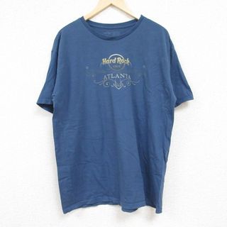 XL★古着 半袖 Tシャツ メンズ ハードロックカフェ アトランタ クルーネック 紺 ネイビー 24jun05 中古(Tシャツ/カットソー(半袖/袖なし))