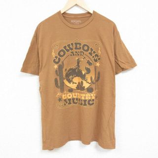 XL★古着 半袖 Tシャツ メンズ カントリーミュージック 大きいサイズ コットン クルーネック 茶 ブラウン 24jun05 中古(Tシャツ/カットソー(半袖/袖なし))