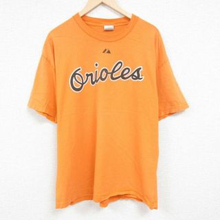 マジェスティック(Majestic)のXL★古着 マジェスティック 半袖 Tシャツ メンズ MLB ボルティモアオリオールズ カルビンエドウィンリプケンジュニア 8 大きいサイズ クルーネック オレンジ メジャーリーグ ベースボール 野球 24jun05 中古(Tシャツ/カットソー(半袖/袖なし))