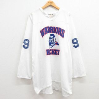 XL★古着 長袖 フットボール Tシャツ メンズ ウォリアーズ ホッケー メッシュ地 大きいサイズ ロング丈 Vネック 白 ホワイト 24jun05 中古(Tシャツ/カットソー(半袖/袖なし))