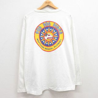 XL★古着 長袖 ビンテージ Tシャツ メンズ 90年代 90s SUN DOG DINER 大きいサイズ コットン ヘンリーネック USA製 白 ホワイト 24jun05 中古(Tシャツ/カットソー(半袖/袖なし))