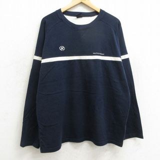 NAUTICA - XL★古着 ノーティカ NAUTICA 長袖 ビンテージ ブランド Tシャツ メンズ 90年代 90s ワンポイントロゴ ラグラン 大きいサイズ コットン クルーネック USA製 紺他 ネイビー 24jun05 中古