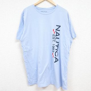 ノーティカ(NAUTICA)のXL★古着 ノーティカ NAUTICA 半袖 ブランド Tシャツ メンズ ビッグロゴ コットン クルーネック 薄紺 ネイビー 24jun05 中古(Tシャツ/カットソー(半袖/袖なし))