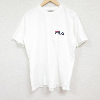 フィラ(FILA)のM★古着 フィラ FILA 半袖 ブランド Tシャツ メンズ ワンポイントロゴ 胸ポケット付き コットン クルーネック 白 ホワイト 24jun05 中古(Tシャツ/カットソー(半袖/袖なし))