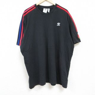 アディダス(adidas)のXL★古着 アディダス adidas 半袖 ブランド Tシャツ メンズ ワンポイントロゴ リーフ トレフォイル 大きいサイズ コットン クルーネック 黒 ブラック 3本ライン 【spe】 24jun05 中古(Tシャツ/カットソー(半袖/袖なし))