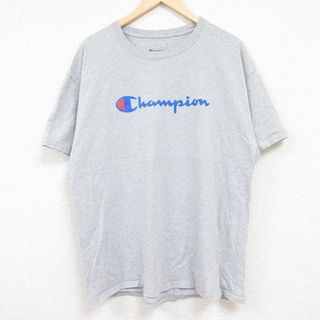 チャンピオン(Champion)のXL★古着 チャンピオン Champion 半袖 ブランド Tシャツ メンズ ビッグロゴ クルーネック グレー 霜降り 24jun05 中古(Tシャツ/カットソー(半袖/袖なし))