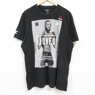 リーボック(Reebok)のXL★古着 リーボック REEBOK 半袖 ブランド Tシャツ メンズ ジョンジョーンズ UFC コットン クルーネック 黒 ブラック 24jun05 中古(Tシャツ/カットソー(半袖/袖なし))