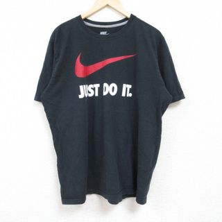 ナイキ(NIKE)のXL★古着 ナイキ NIKE 半袖 ブランド Tシャツ メンズ JUST DO IT ビッグロゴ 大きいサイズ コットン クルーネック 黒 ブラック 24jun05 中古(Tシャツ/カットソー(半袖/袖なし))