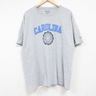 チャンピオン(Champion)のXL★古着 チャンピオン Champion 半袖 ブランド Tシャツ メンズ カロライナ カレッジ クルーネック グレー 霜降り 24jun05 中古(Tシャツ/カットソー(半袖/袖なし))