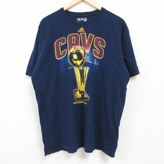 アディダス(adidas)のXL★古着 アディダス adidas 半袖 ブランド Tシャツ メンズ NBA クリーブランドキャバリアーズ コットン クルーネック 濃紺 ネイビー バスケットボール 24jun05 中古(Tシャツ/カットソー(半袖/袖なし))