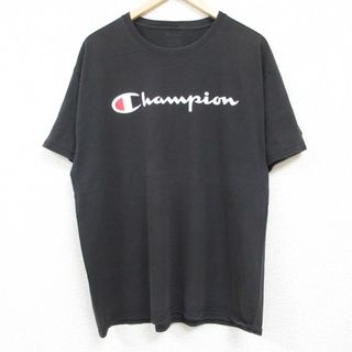 チャンピオン(Champion)のXL★古着 チャンピオン Champion 半袖 ブランド Tシャツ メンズ ビッグロゴ クルーネック 黒 ブラック 24jun05 中古(Tシャツ/カットソー(半袖/袖なし))