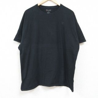 チャンピオン(Champion)のXL★古着 チャンピオン Champion 半袖 ブランド Tシャツ メンズ ワンポイントロゴ クルーネック 黒 ブラック 24jun05 中古(Tシャツ/カットソー(半袖/袖なし))