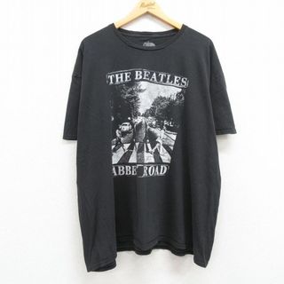 XL★古着 半袖 ロック バンド Tシャツ メンズ ビートルズ The Beatles 大きいサイズ コットン クルーネック 黒 ブラック 24jun05 中古(Tシャツ/カットソー(半袖/袖なし))