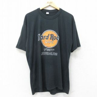 XL★古着 半袖 ビンテージ Tシャツ メンズ 00年代 00s ハードロックカフェ エルサレム 大きいサイズ コットン クルーネック 黒 ブラック 24jun05 中古(Tシャツ/カットソー(半袖/袖なし))