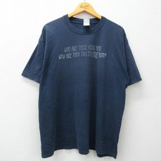 XL★古着 半袖 ビンテージ Tシャツ メンズ 00年代 00s メッセージ mom 大きいサイズ コットン クルーネック 紺 ネイビー 24jun05 中古(Tシャツ/カットソー(半袖/袖なし))