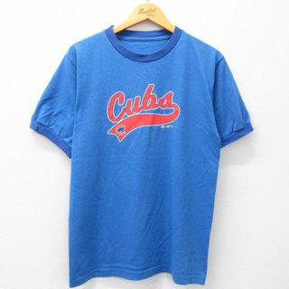 M★古着 半袖 ビンテージ Tシャツ メンズ 00年代 00s MLB シカゴカブス クルーネック 青 ブルー 霜降り リンガー メジャーリーグ ベースボール 野球 24jun05 中古(Tシャツ/カットソー(半袖/袖なし))