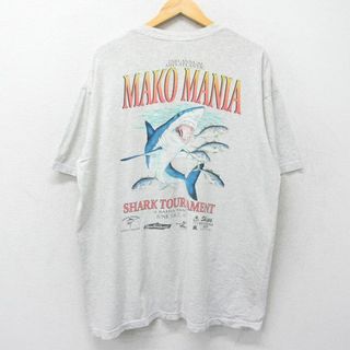 XL★古着 ジャンセン 半袖 ビンテージ Tシャツ メンズ 90年代 90s サメ 胸ポケット付き 大きいサイズ コットン クルーネック USA製 薄グレー 霜降り 【spe】 24jun05 中古(Tシャツ/カットソー(半袖/袖なし))