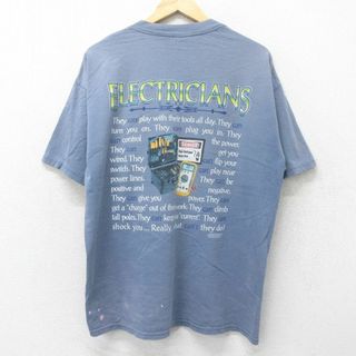 XL★古着 半袖 ビンテージ Tシャツ メンズ 90年代 90s ELECTRICIANS 大きいサイズ コットン クルーネック 薄紺 ネイビー 24jun05 中古(Tシャツ/カットソー(半袖/袖なし))