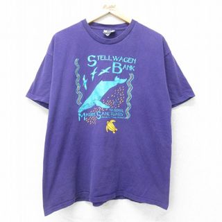 リー(Lee)のXL★古着 リー Lee 半袖 ビンテージ Tシャツ メンズ 90年代 90s クジラ コットン クルーネック USA製 紫 パープル 24jun05 中古(Tシャツ/カットソー(半袖/袖なし))