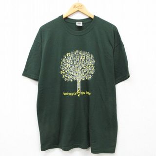 XL★古着 半袖 ビンテージ Tシャツ メンズ 00年代 00s 木 音符 大きいサイズ クルーネック 緑 グリーン 24jun05 中古(Tシャツ/カットソー(半袖/袖なし))