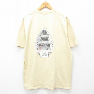 XL★古着 半袖 ビンテージ Tシャツ メンズ 00年代 00s デレイター ボート 釣り コットン クルーネック USA製 黄系 イエロー 24jun05 中古(Tシャツ/カットソー(半袖/袖なし))