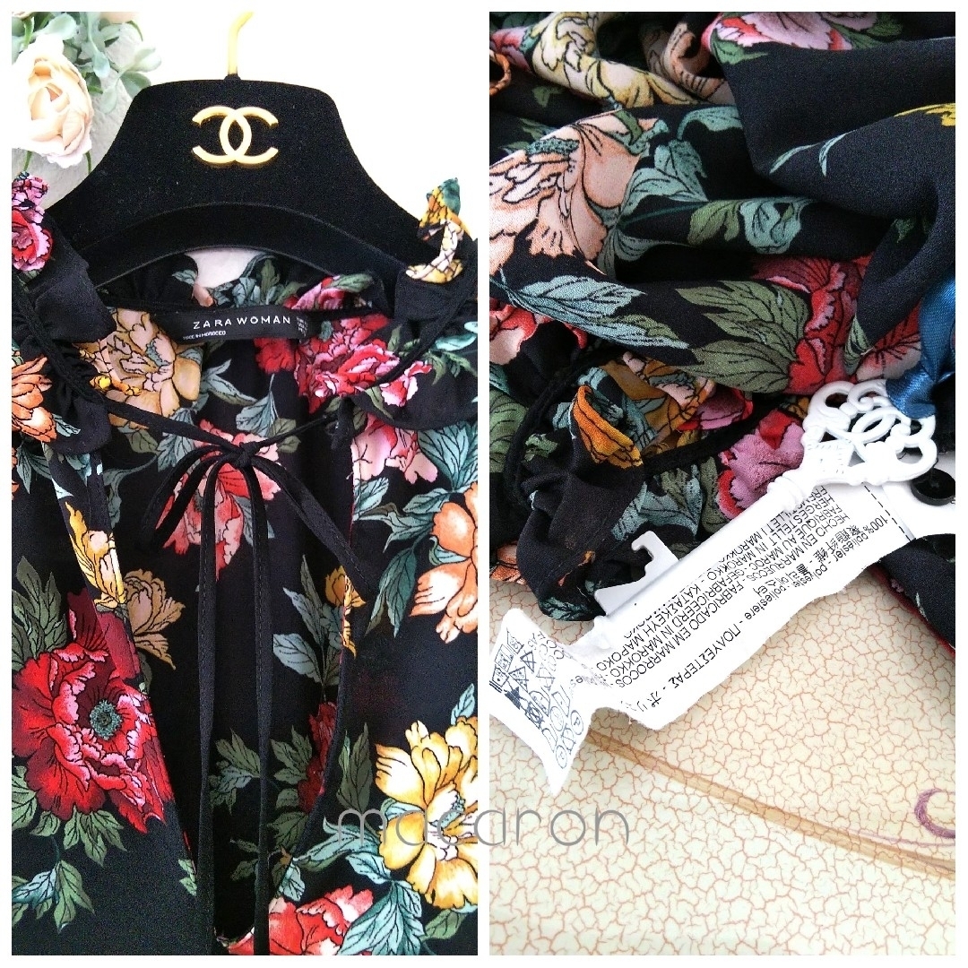 ZARA - ZARAザラ人気フリル リボン花柄ロングワンピース黒緑赤 ZARA - ZARAザラ人気フリル リボン花柄ロングワンピース黒緑赤