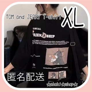 匿名 トムとジェリー バックプリント レディース 半袖 Tシャツ XL ブラック(Tシャツ(半袖/袖なし))