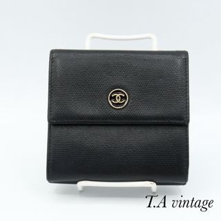 シャネル(CHANEL)の美品　シャネル　ココボタン　レザー　Wホック　折り財布　ブラック(財布)