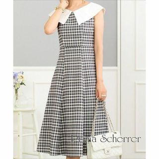 プリマシェレル(Prima Scherrer)の美品●Prima Scherrer ビックカラー チェック ワンピース(ロングワンピース/マキシワンピース)