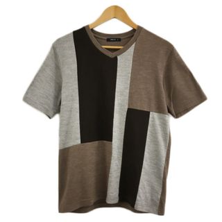 コムサイズム(COMME CA ISM)のコムサイズム Tシャツ カットソー Vネック ブロック 半袖 M 茶 ベージュ(Tシャツ/カットソー(半袖/袖なし))