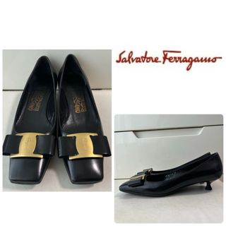 サルヴァトーレフェラガモ(Salvatore Ferragamo)のフェラガモ　ブラックレザー　ヴァラ　ビッグリボン　パンプス(ハイヒール/パンプス)