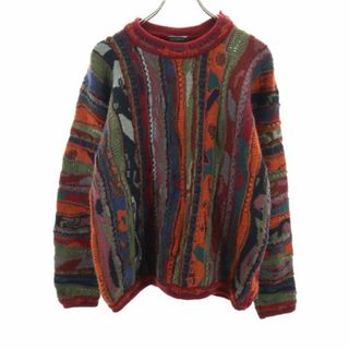 クージー(COOGI)のクージー 90s オールド 3D 総柄 長袖 ウール セーター M レッド系 COOGI ニット メンズ(ニット/セーター)