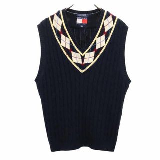 トミーヒルフィガー(TOMMY HILFIGER)のトミーヒルフィガー 90s フラッグタグ アーガイル柄 Vネック ニットベスト L ネイビー TOMMY HILFIGER ケーブル メンズ(ベスト)