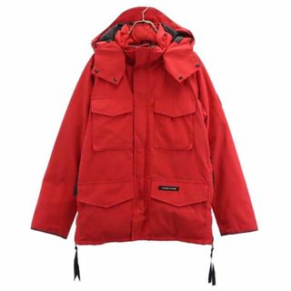 カナダグース(CANADA GOOSE)のカナダグース ダウンジャケット L レッド系 CANADA GOOSE ロゴ フード メンズ(ダウンジャケット)