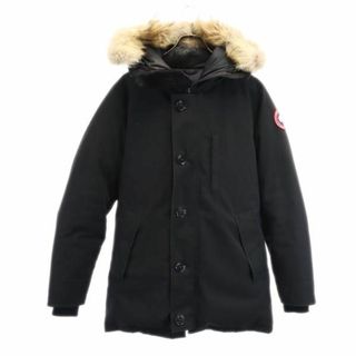 カナダグース(CANADA GOOSE)のカナダグース ダウンジャケット S ブラック系 CANADA GOOSE ロゴ フード メンズ(ダウンジャケット)