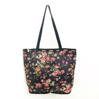 レスポートサック(LeSportsac)のLESPORTSAC(レスポートサック) ショルダーバッグ美品  - 黒×オレンジ×マルチ 折りたたみ/花柄 レスポナイロン(ショルダーバッグ)